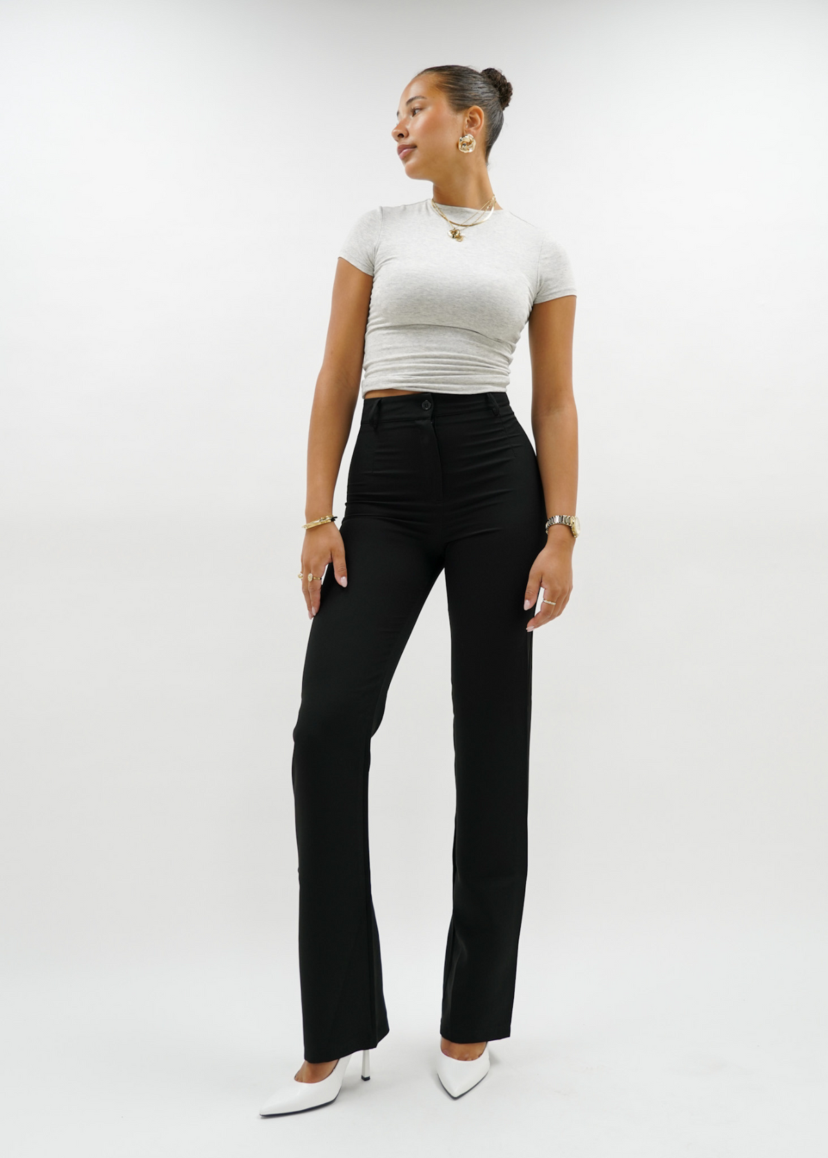 Straight leg pants met pressfold black (regular)