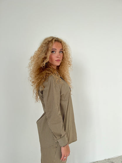 Zuri shirt with stripes - Khaki/beige