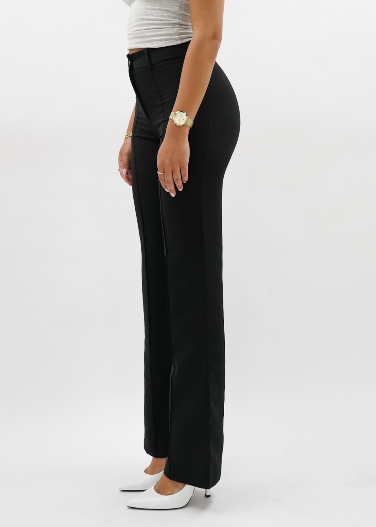 Straight leg pants met pressfold black (tall)