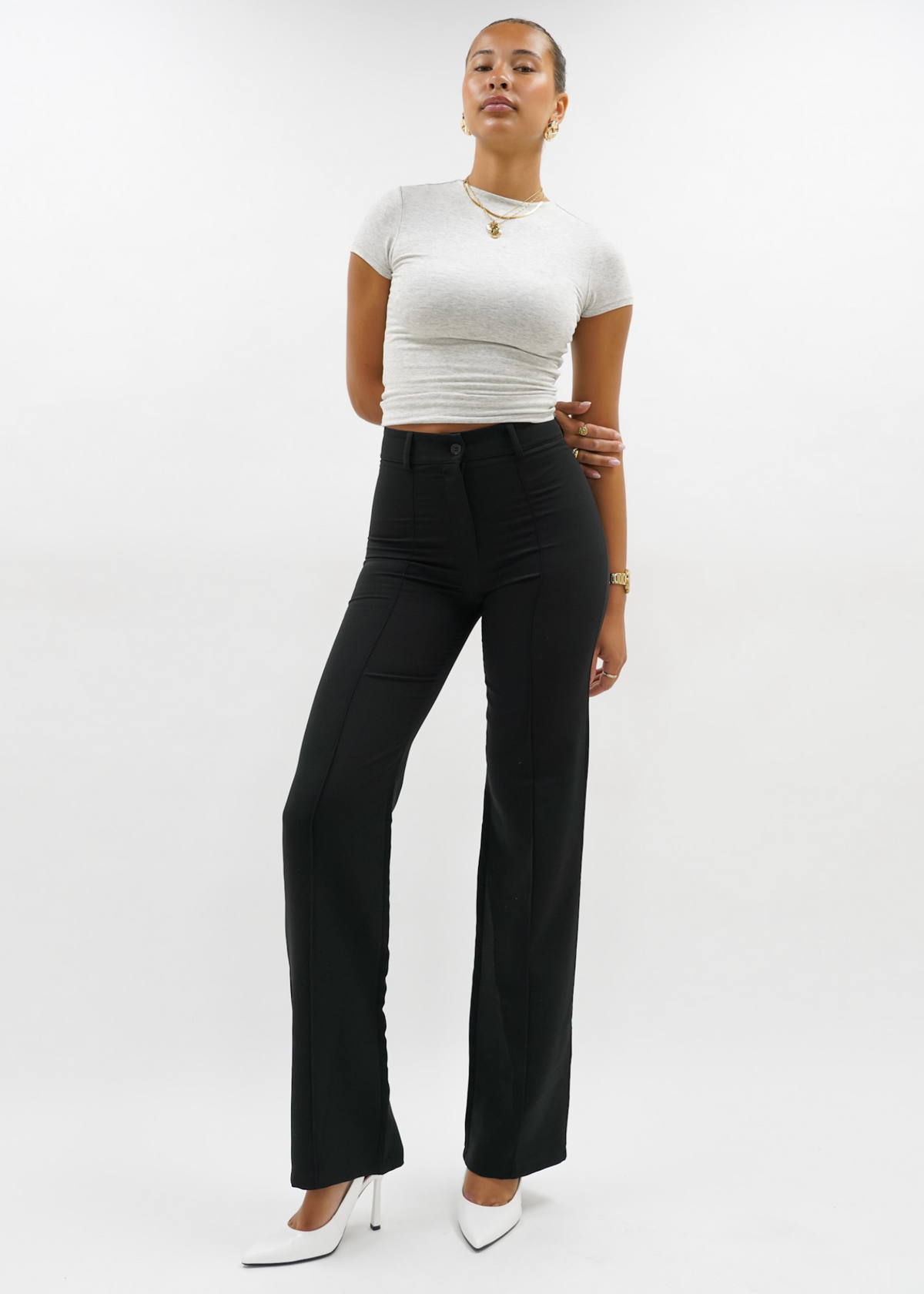 Straight leg pants met pressfold black (tall)