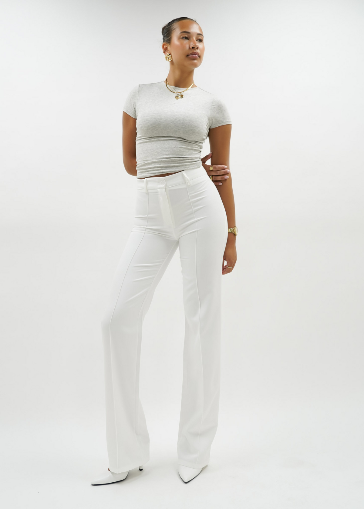 Straight leg pants met pressfold white (tall)