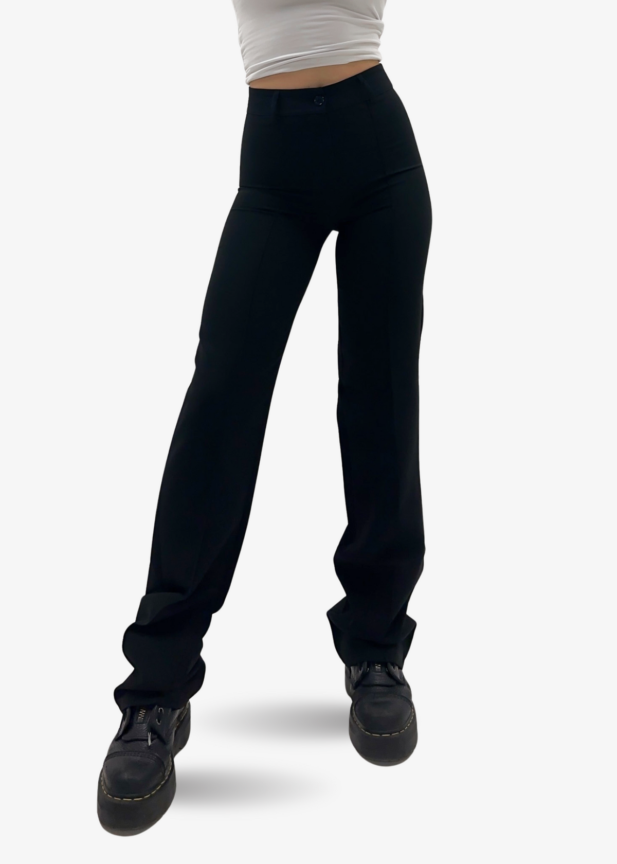 Straight leg pants met pressfold black (tall)