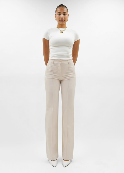 Straight leg pants met pressfold crème (tall)