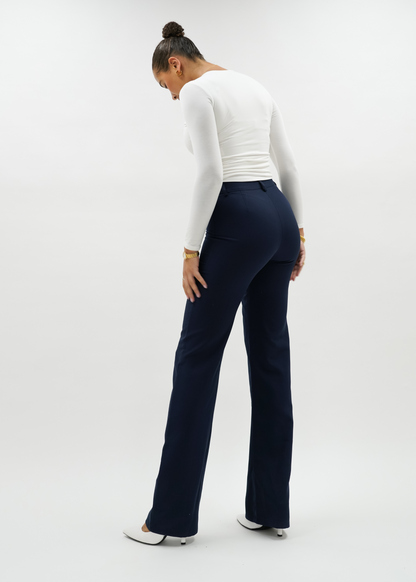 Straight leg pants met pressfold night blue (tall)