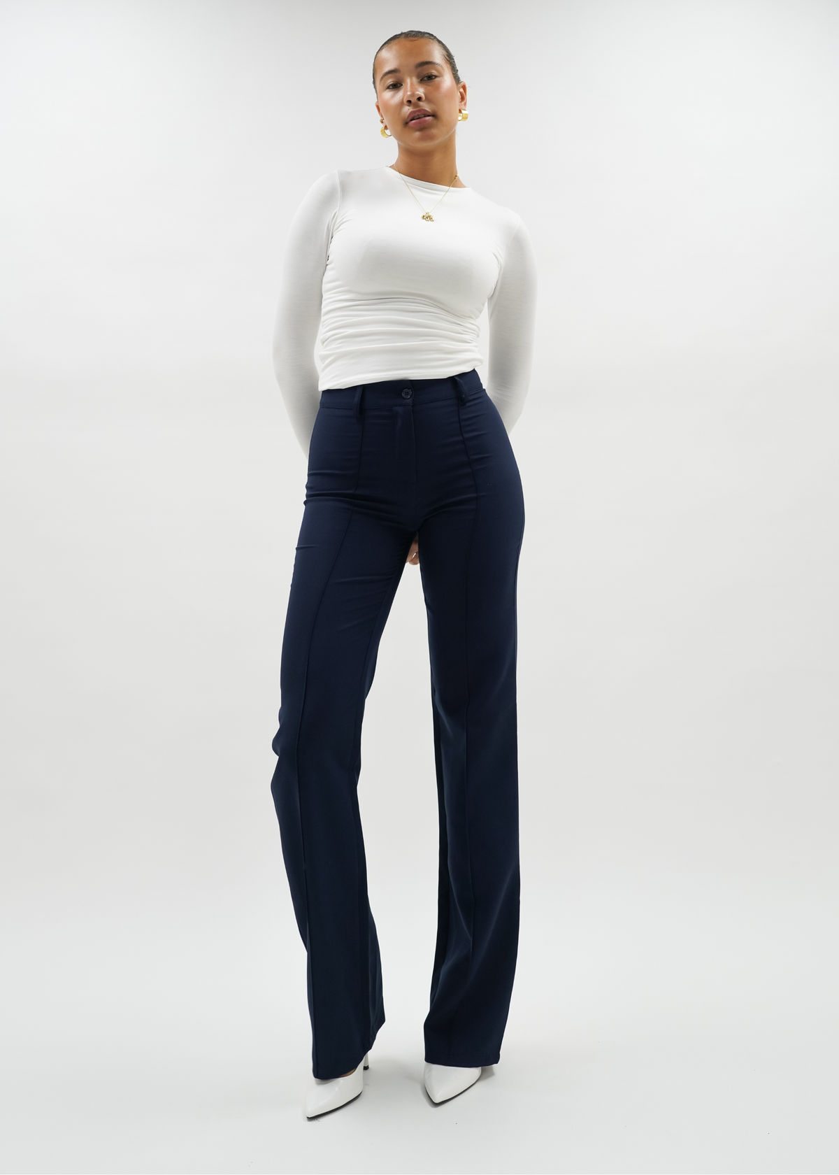 Straight leg pants met pressfold night blue (tall)