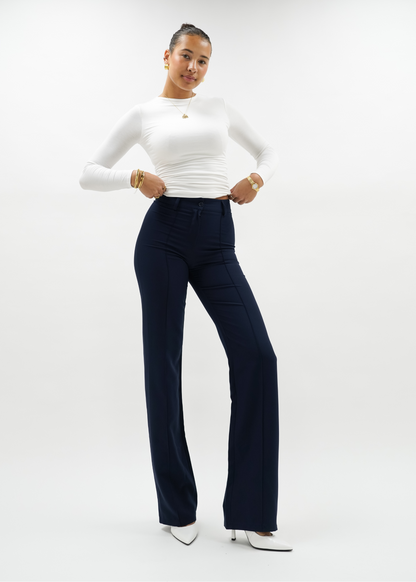 Straight leg pants met pressfold night blue (tall)