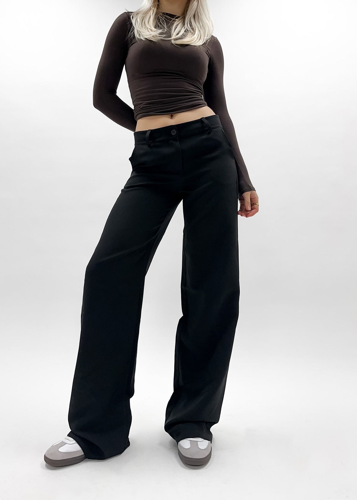 Low/mid waist pants casual black (regular)