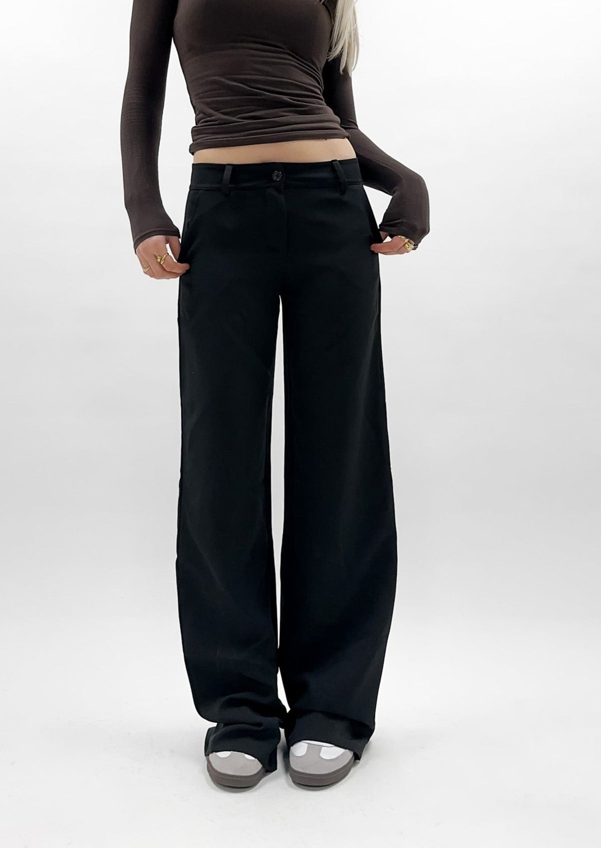 Low/mid waist pants casual black (regular)