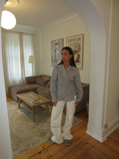 Milay shirt with tie detail - Grey/white