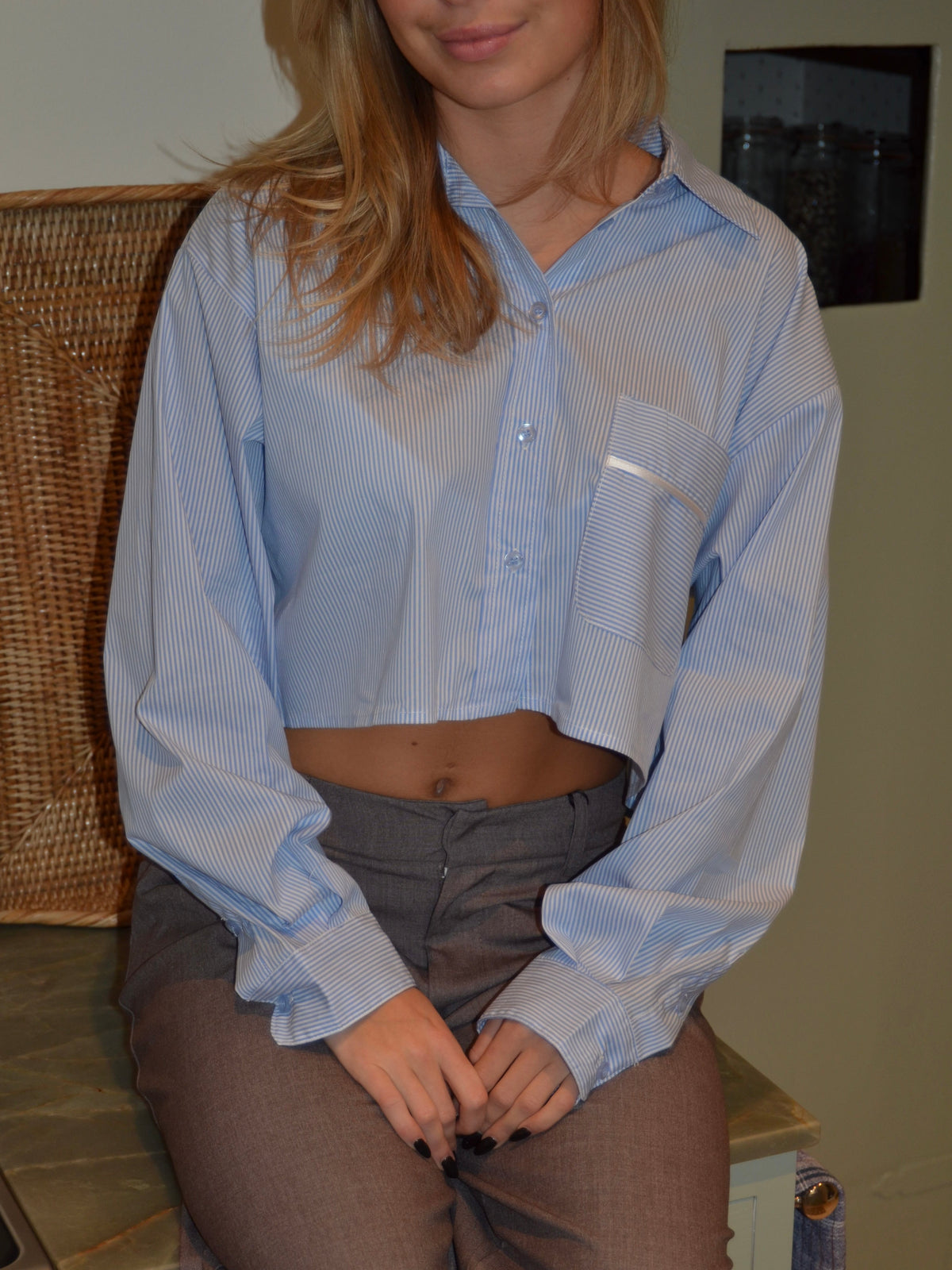 Lavinia striped cropped shirt - Blue/white