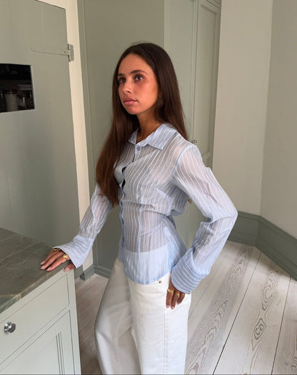 Alberte fitted shirt with stripes – Blue/white