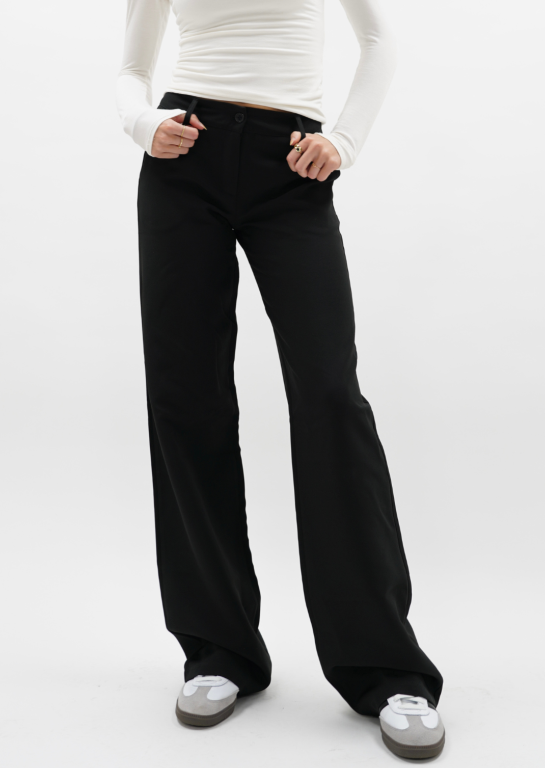 Low/mid waist pants casual black (regular)