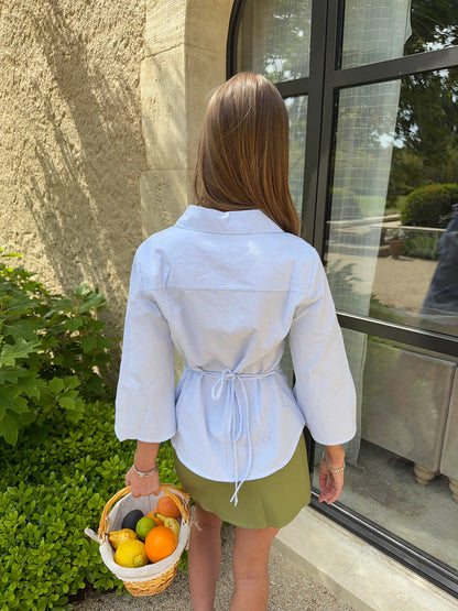 Alberte fitted shirt with short sleeves -Light blue