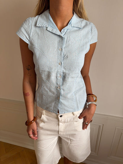 Josephine fitted shirt with short sleeves - Light blue/white