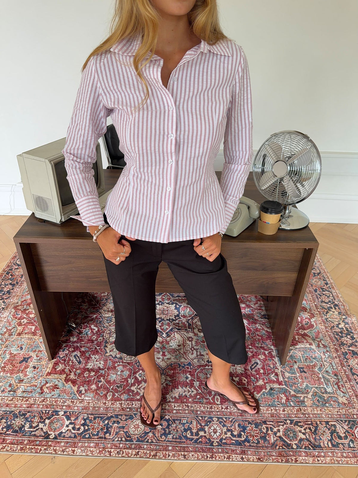 Alberte fitted shirt with stripes - White/light pink