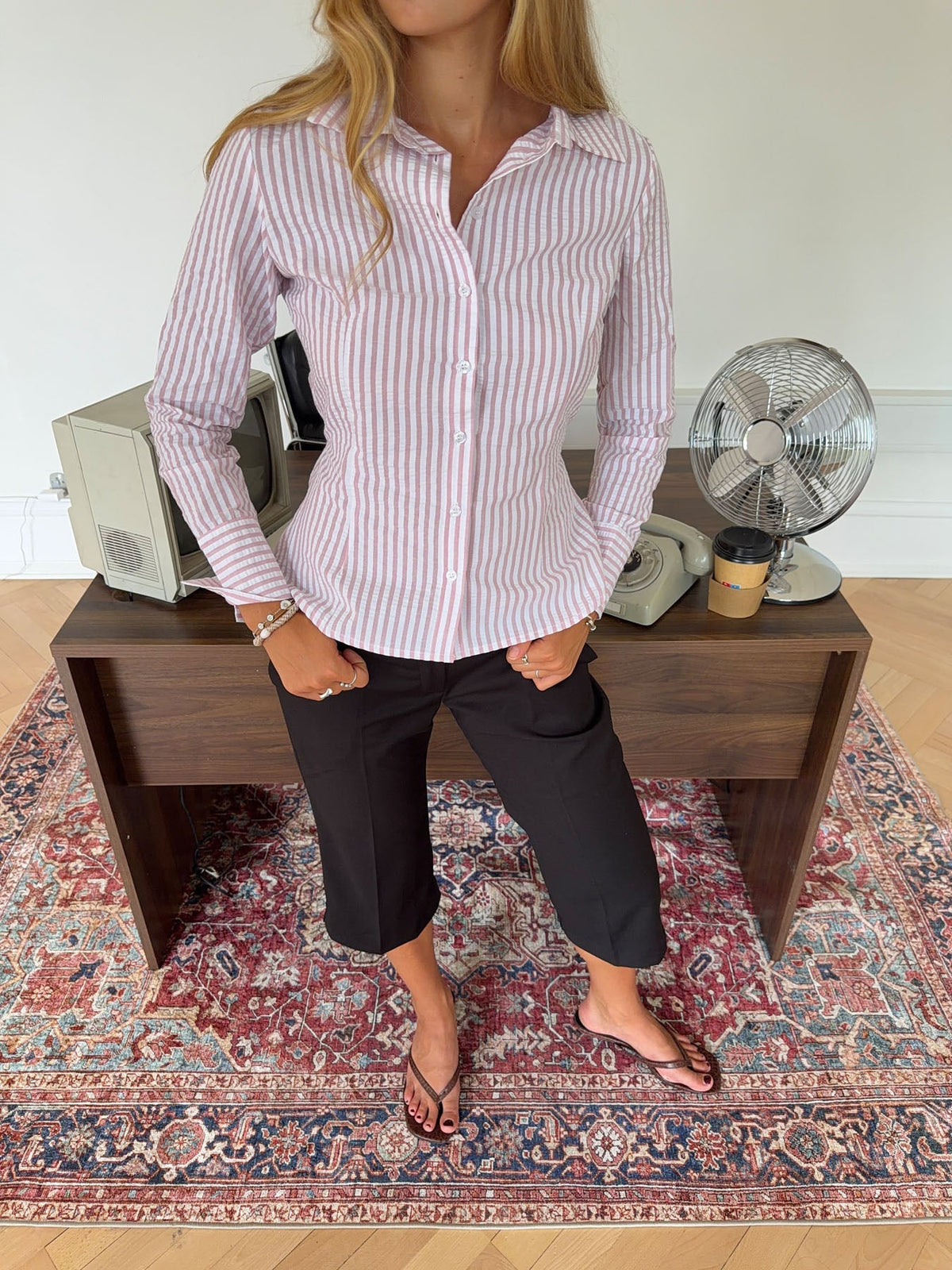 Alberte fitted shirt with stripes - White/light pink