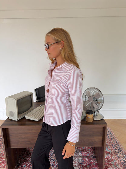 Alberte fitted shirt with stripes - White/light pink
