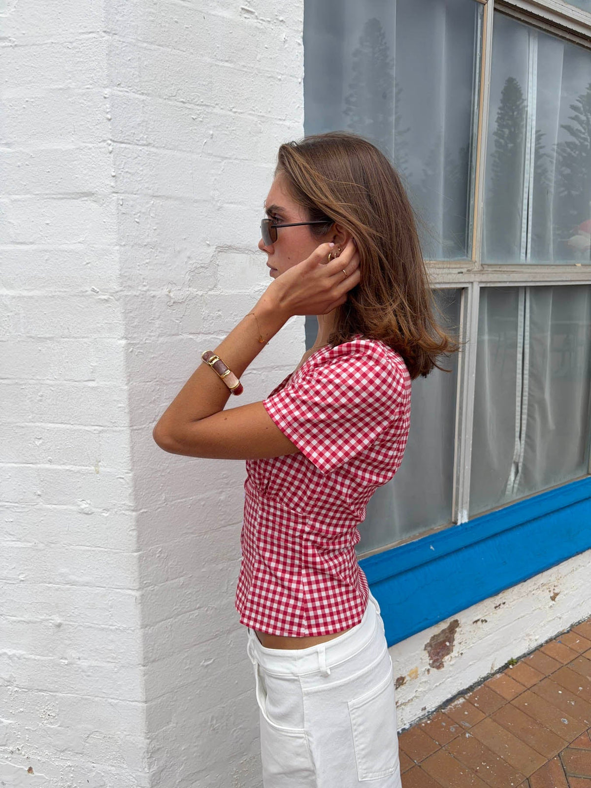 Karen fitted shirt with checkers - Red/white