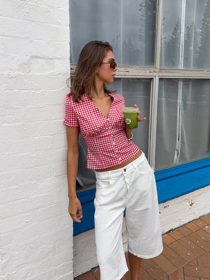 Karen fitted shirt with checkers - Red/white