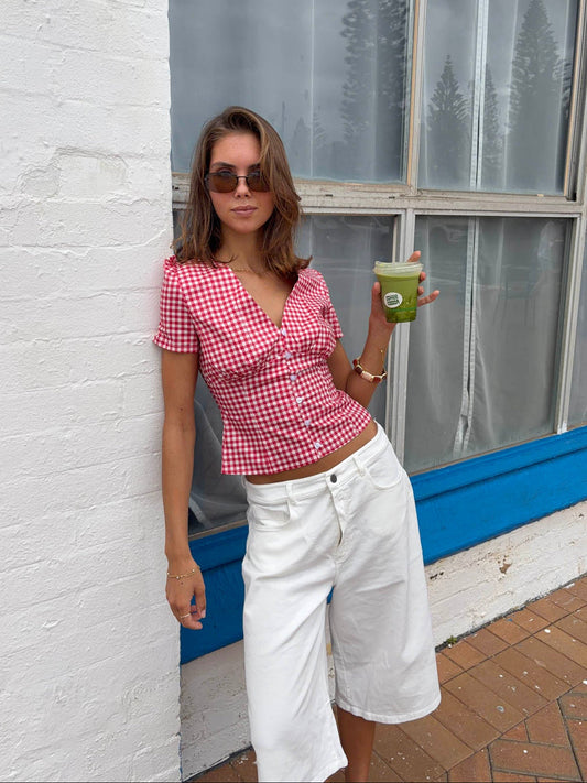 Karen fitted shirt with checkers - Red/white