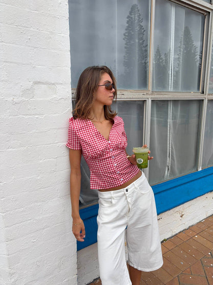 Karen fitted shirt with checkers - Red/white