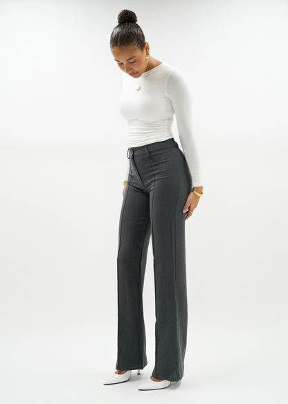 Straight leg pants met pressfold dark washed grey (tall)