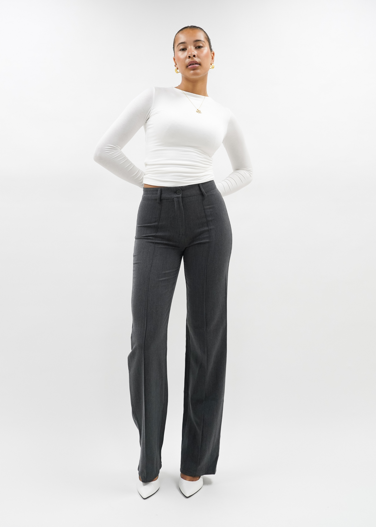 Straight leg pants met pressfold dark washed grey (tall)