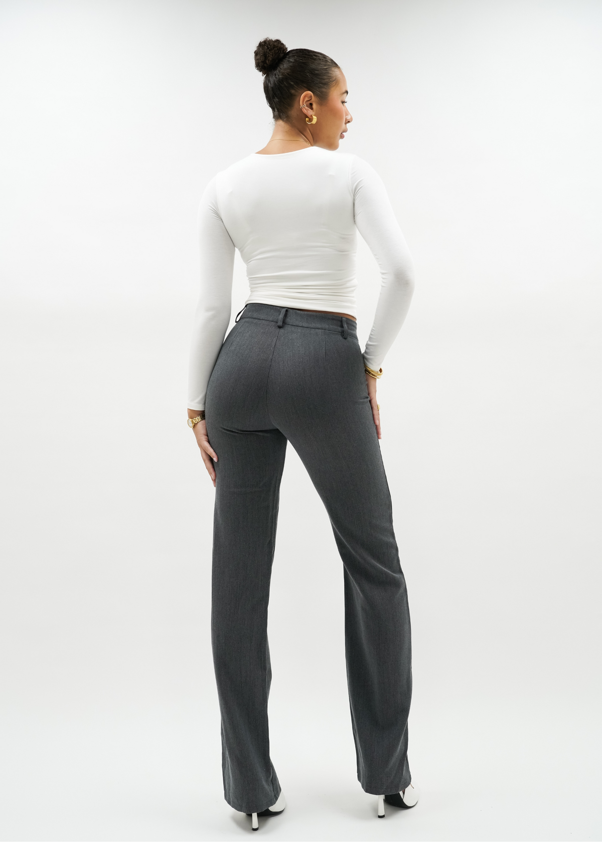 Straight leg pants met pressfold dark washed grey (tall)