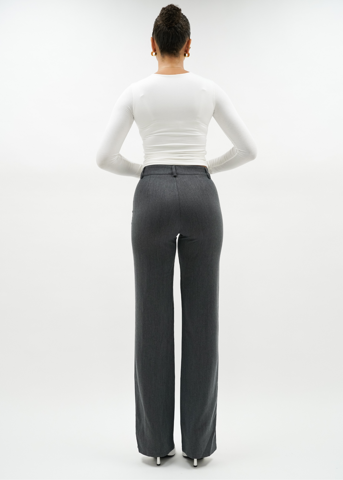 Straight leg pants met pressfold dark washed grey (tall)