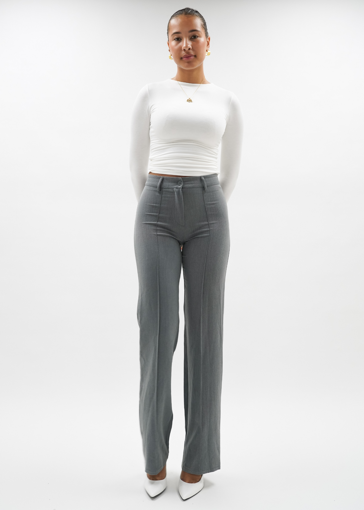 Straight leg pants met pressfold light washed grey (tall)