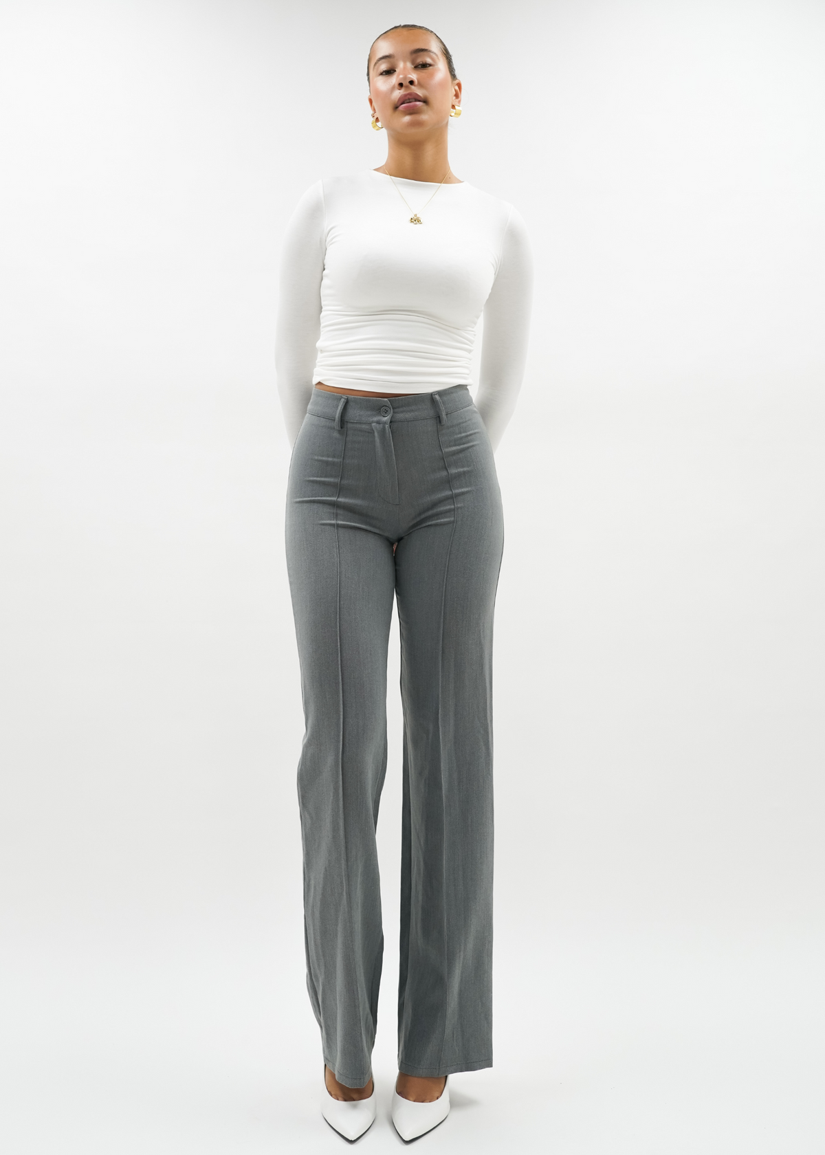 Straight leg pants met pressfold light washed grey (tall)