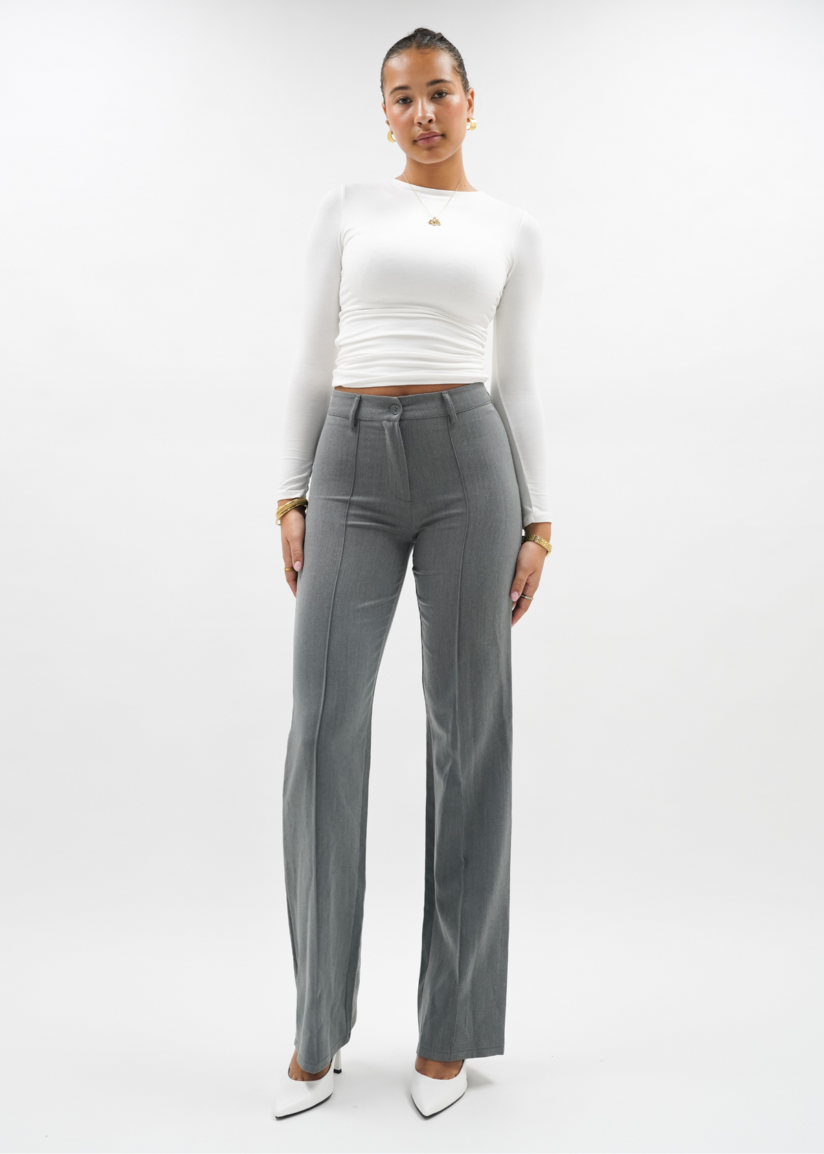 Straight leg pants met pressfold light washed grey (tall)