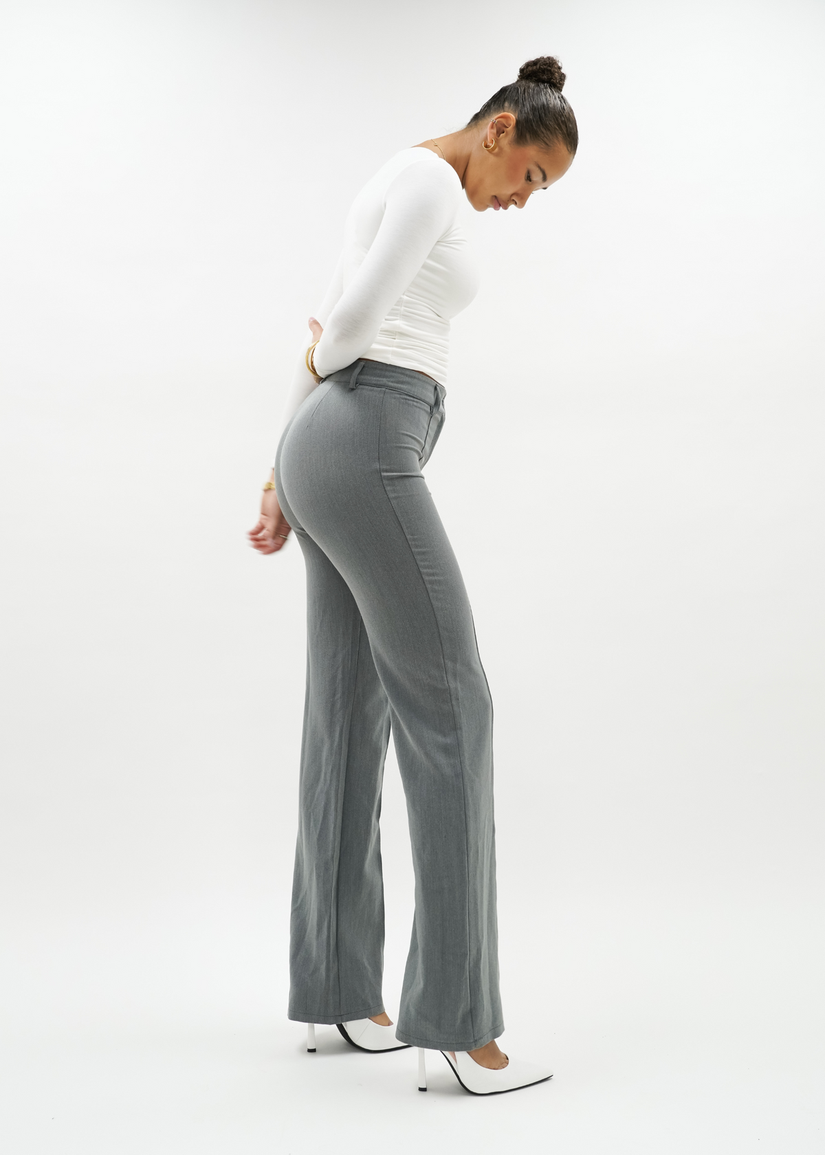 Straight leg pants met pressfold light washed grey (tall)
