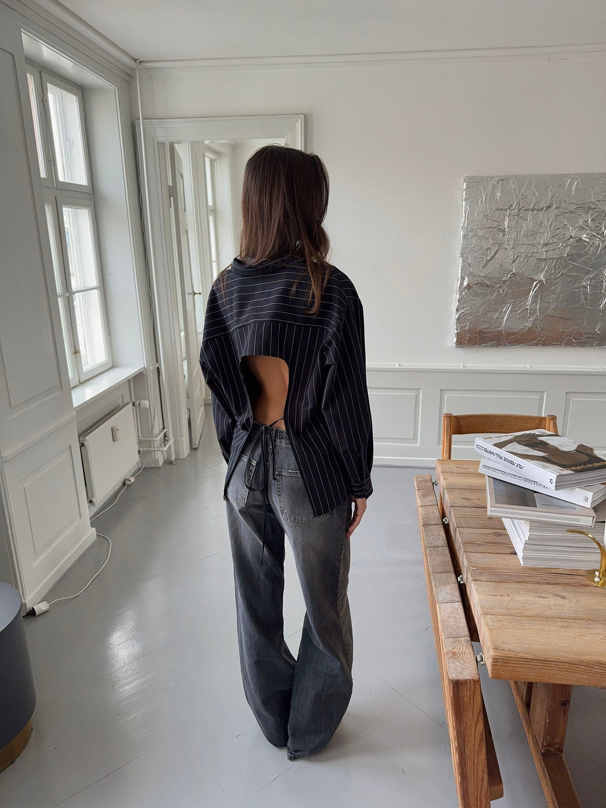 Miki striped shirt with open back - Navy
