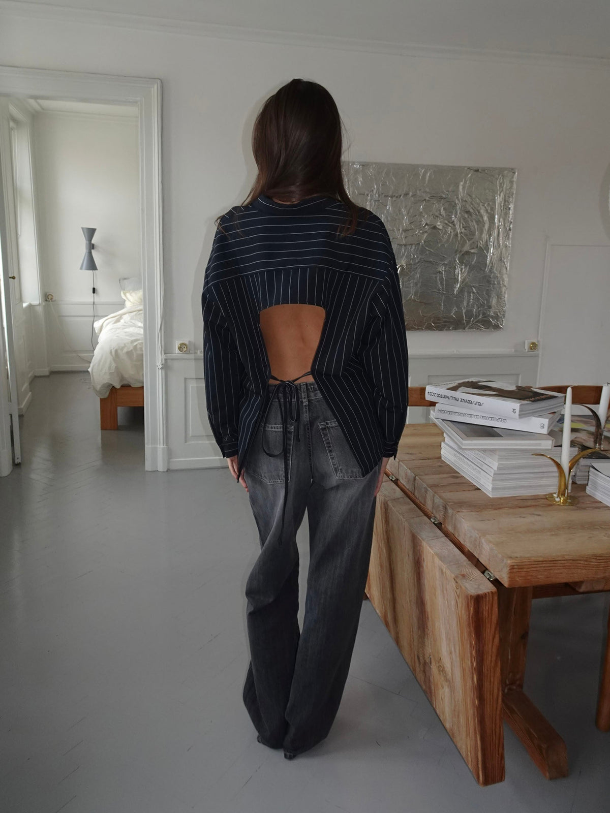 Miki striped shirt with open back - Navy