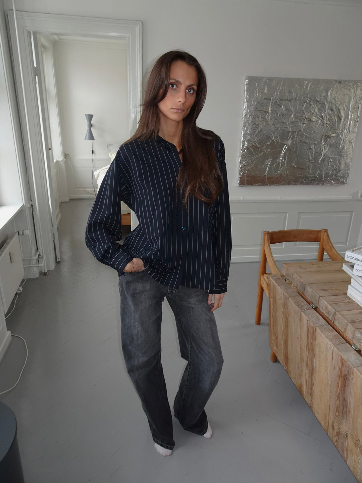 Miki striped shirt with open back - Navy