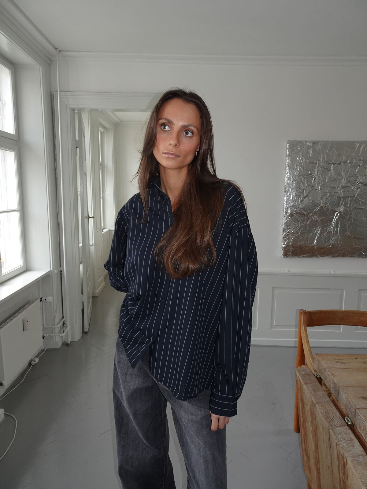 Miki striped shirt with open back - Navy