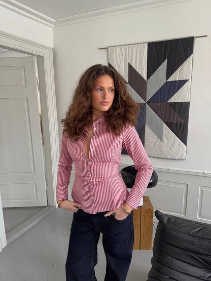 Alberte fitted shirt with stripes - Pink/white
