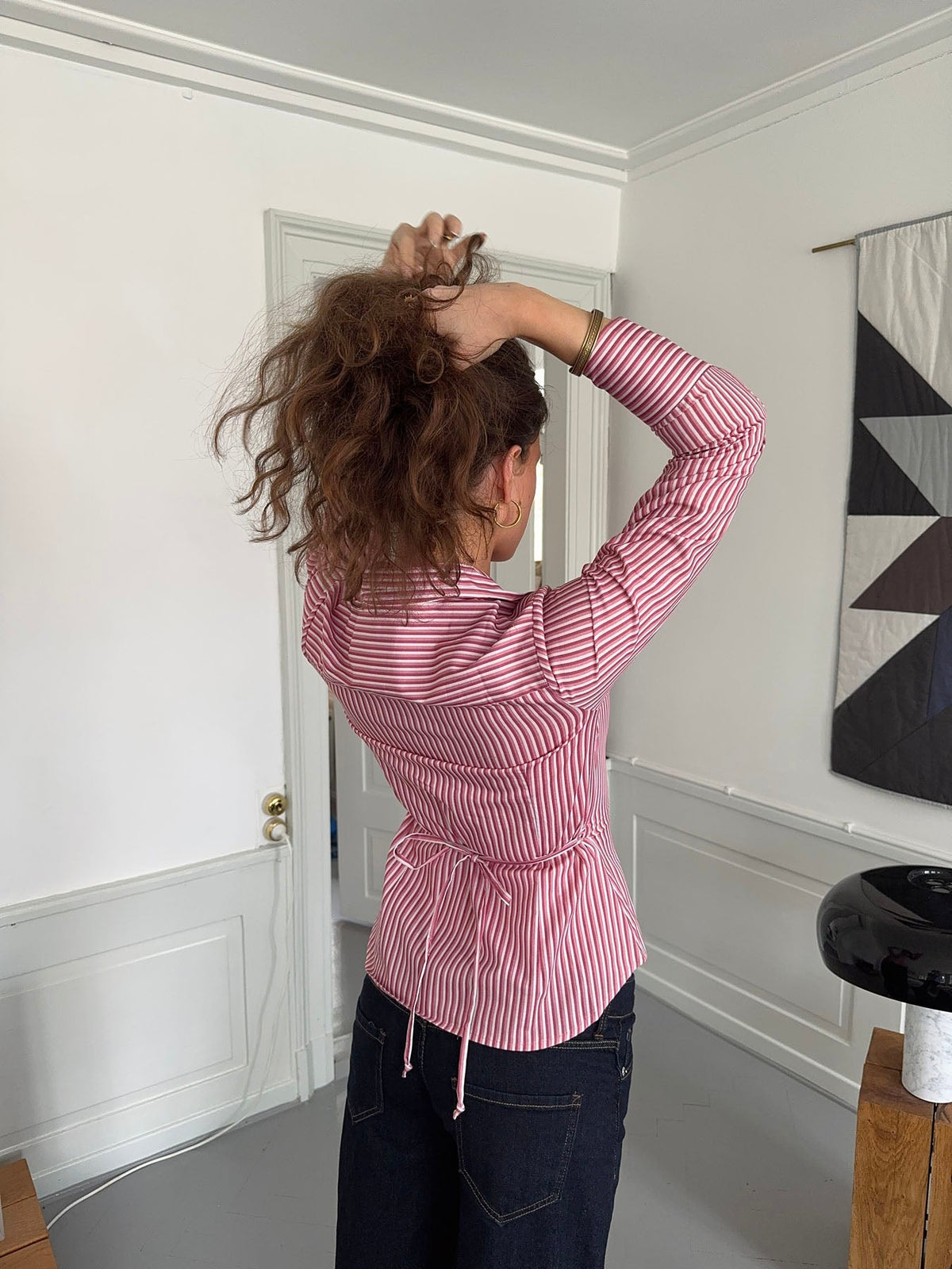Alberte fitted shirt with stripes - Pink/white