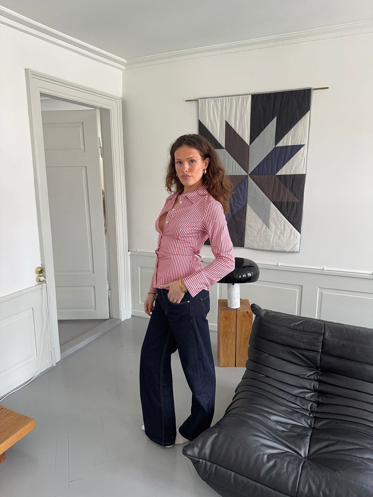 Alberte fitted shirt with stripes - Pink/white