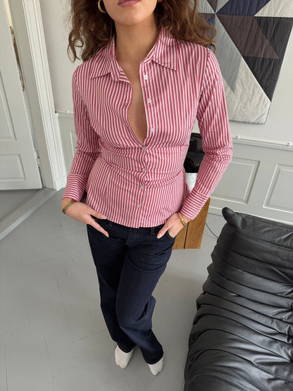 Alberte fitted shirt with stripes - Pink/white