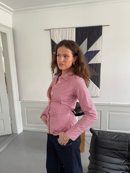 Alberte fitted shirt with stripes - Pink/white