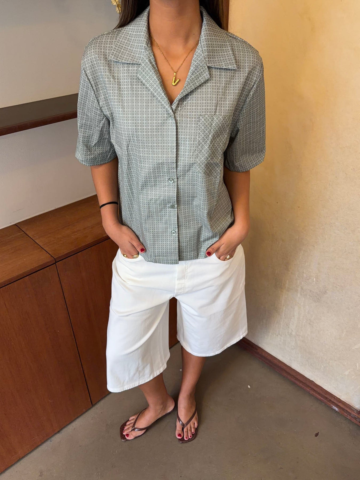 Rejna shirt with checkers – Green/khaki
