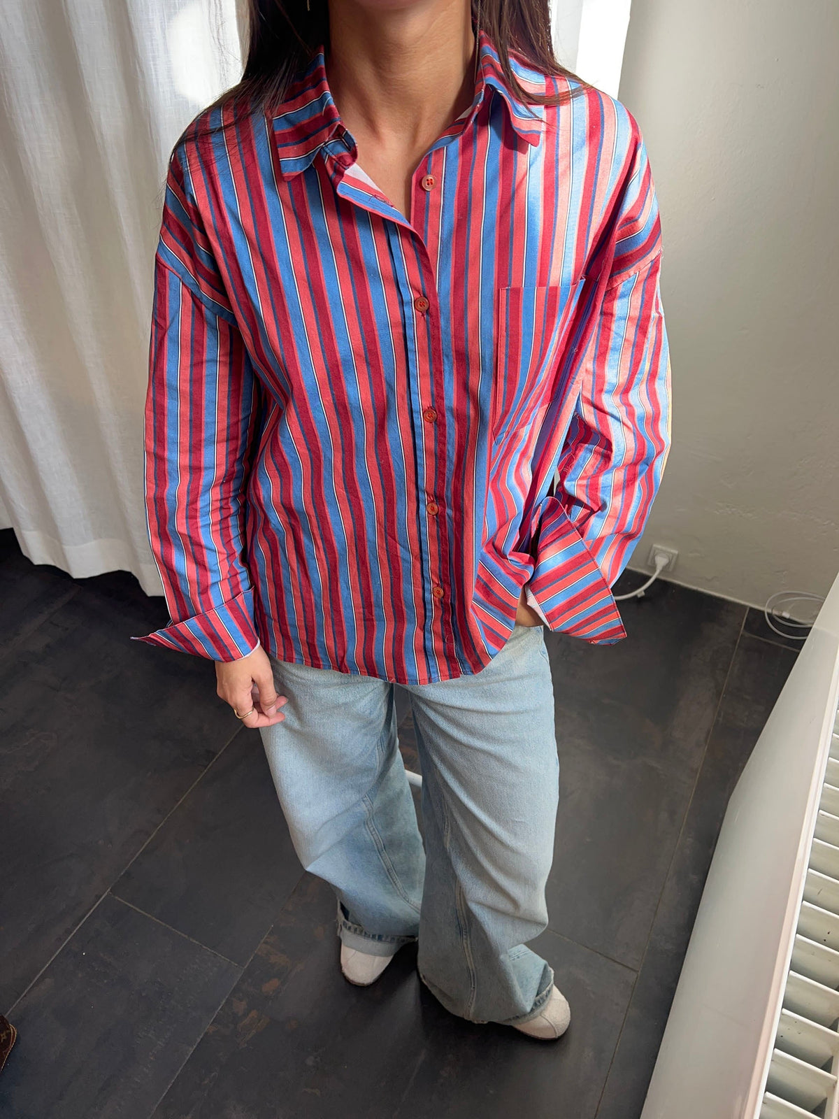 Kendall button shirt with stripes - Pink/blue