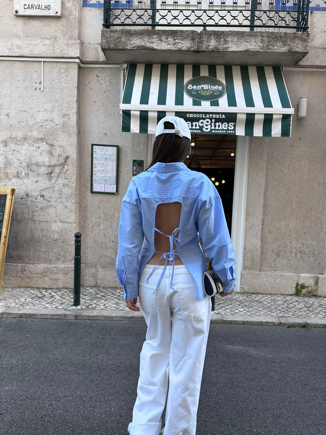 Estelle striped shirt with open back - Blue/white