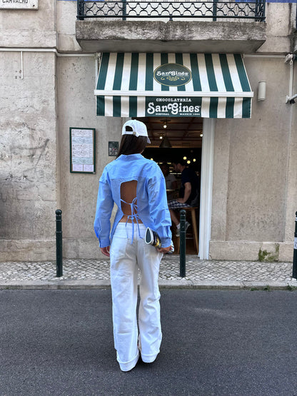 Estelle striped shirt with open back - Blue/white