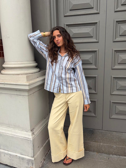 Miki striped shirt with open back - Light blue/beige