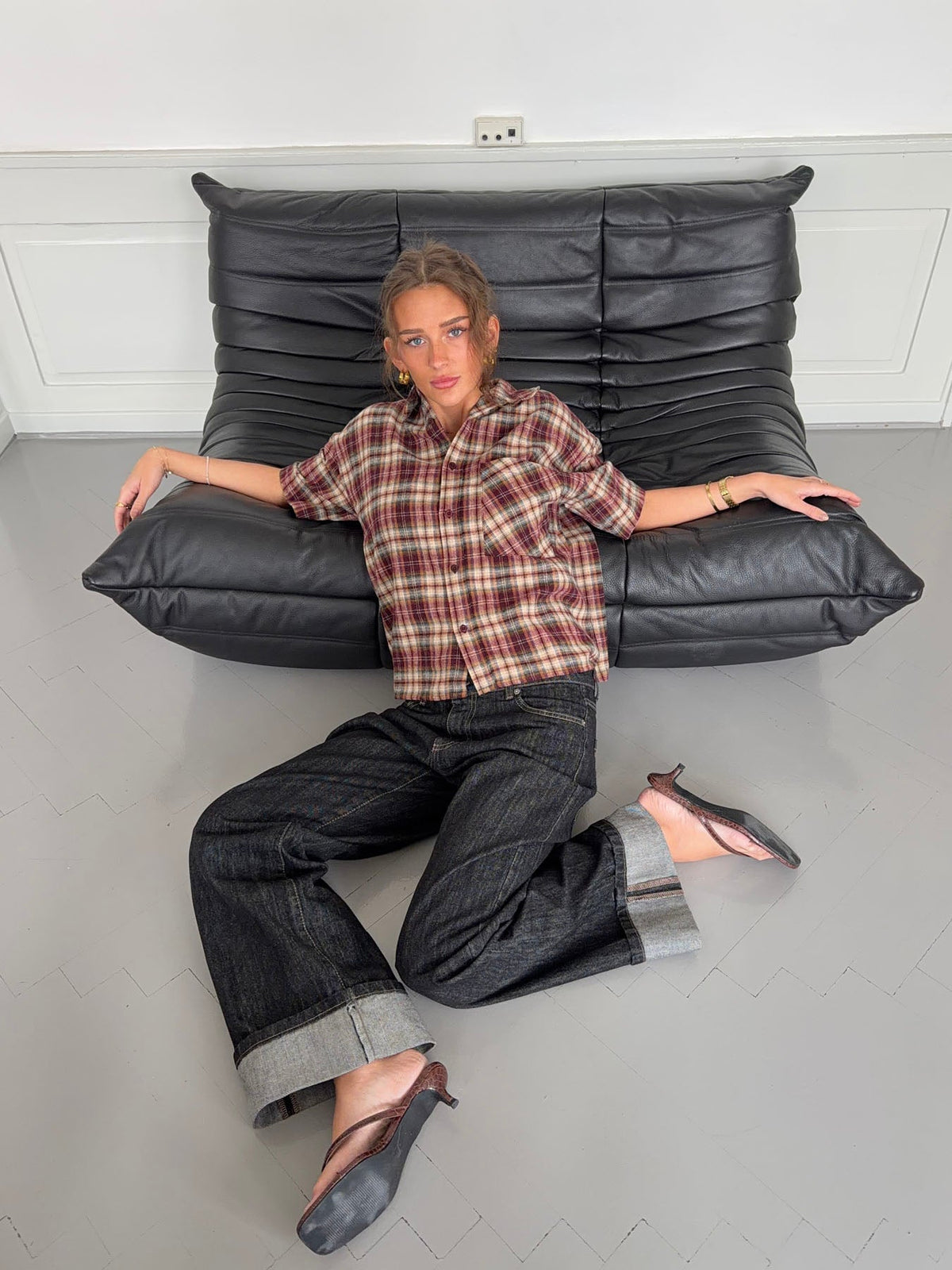 Ryder flannel shirt with short sleeves - Red/brown/white